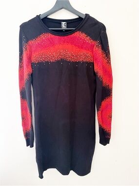 Tricot Chic Black and red Sweater Dress Made in Italy